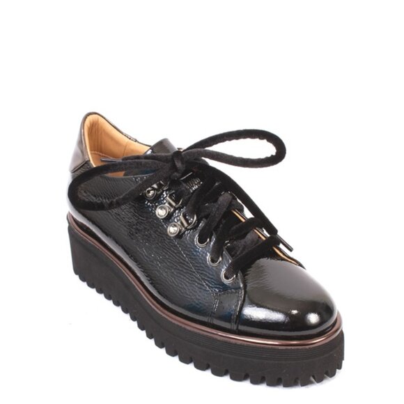 Luca Grossi 686 Black Leather Lace-Up Platform Sneaker Shoes - Picture 1 of 8